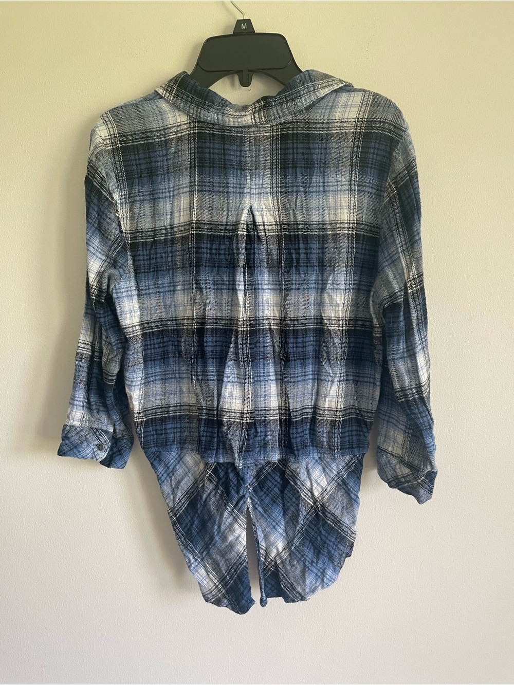 Hester & Orchard Blue White Plaid Button Up Shirt Roll Tab Long Sleeve Shirt Top - Picture 3 of 7